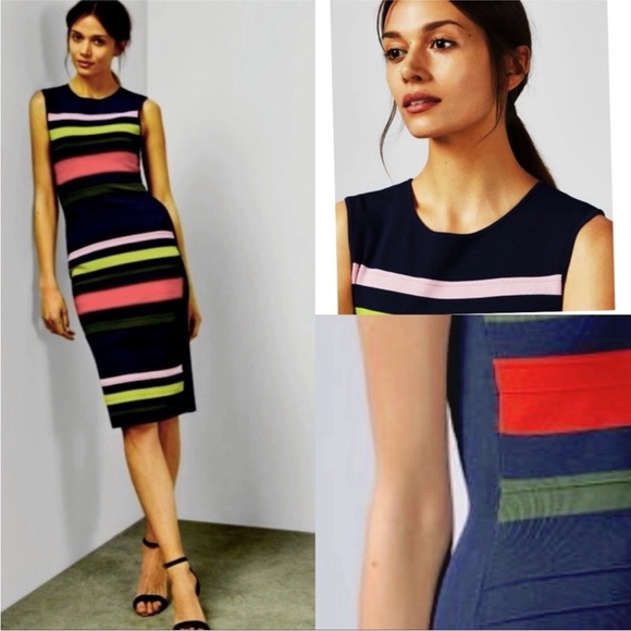 TED BAKER Ysina Striped Bodycon Midi Dress Sz 4 - Picture 2 of 14